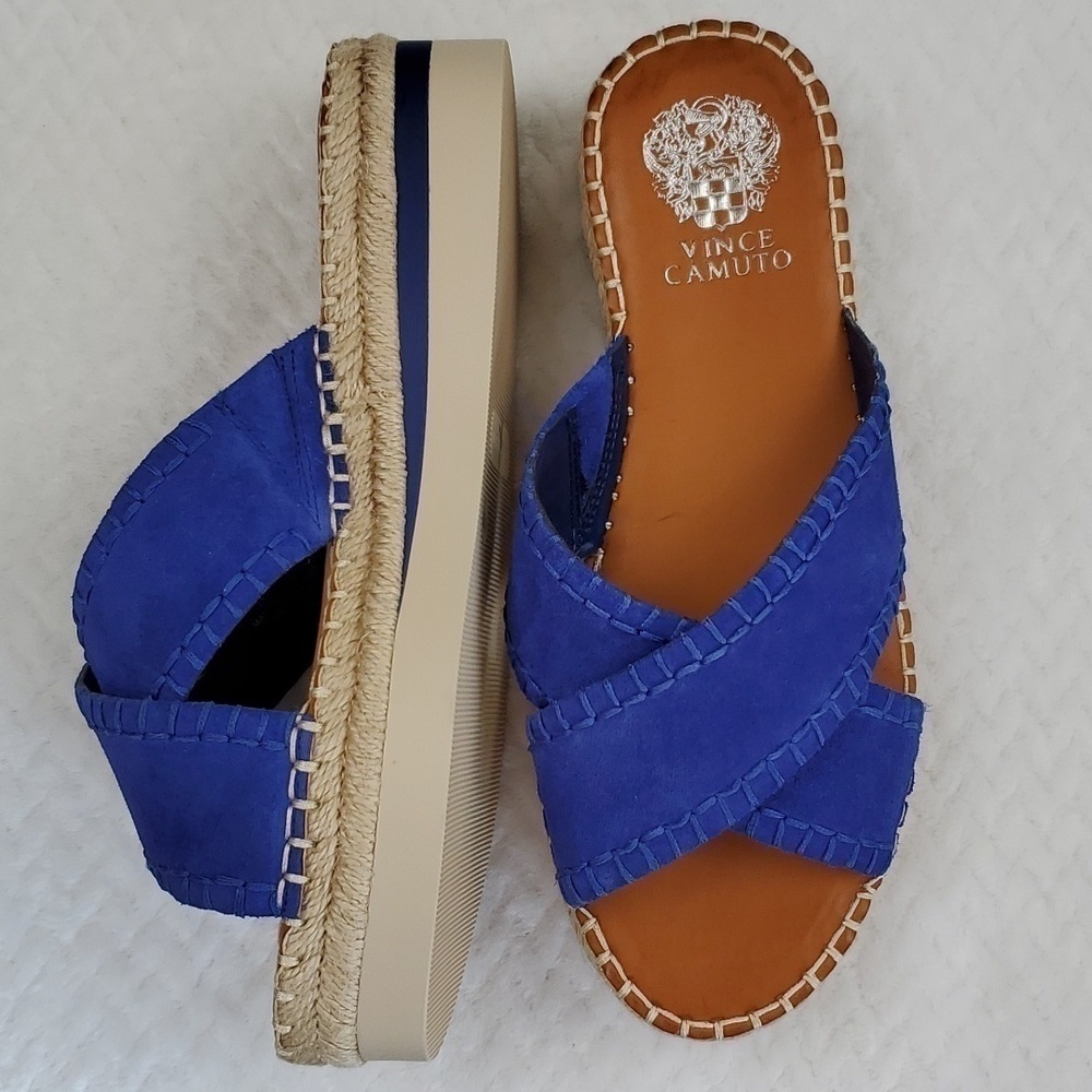 Vince Camuto Belisnda Leather Crossband Slide Platform Sandles Size 8W - Picture 12 of 17